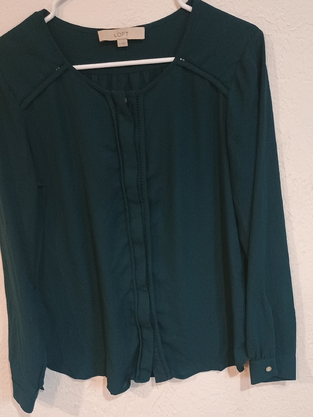 LOFT Teal Button-Front Long-Sleeve Blouse